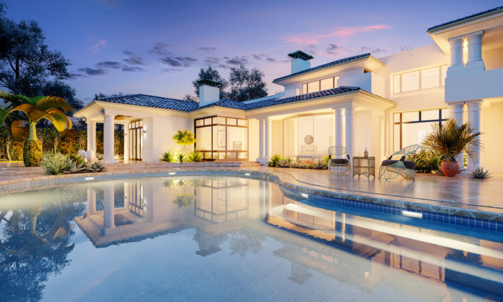 Expensive,Private,Villa.,Swimming,Pool,In,A,Private,House.,Evening