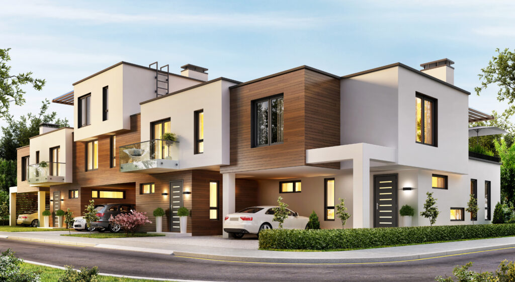 Modern,Apartments,Residential,Townhouses.,3d,Rendering